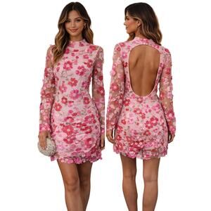Fashion Nova Pink Floral Open-Back Midi Dress